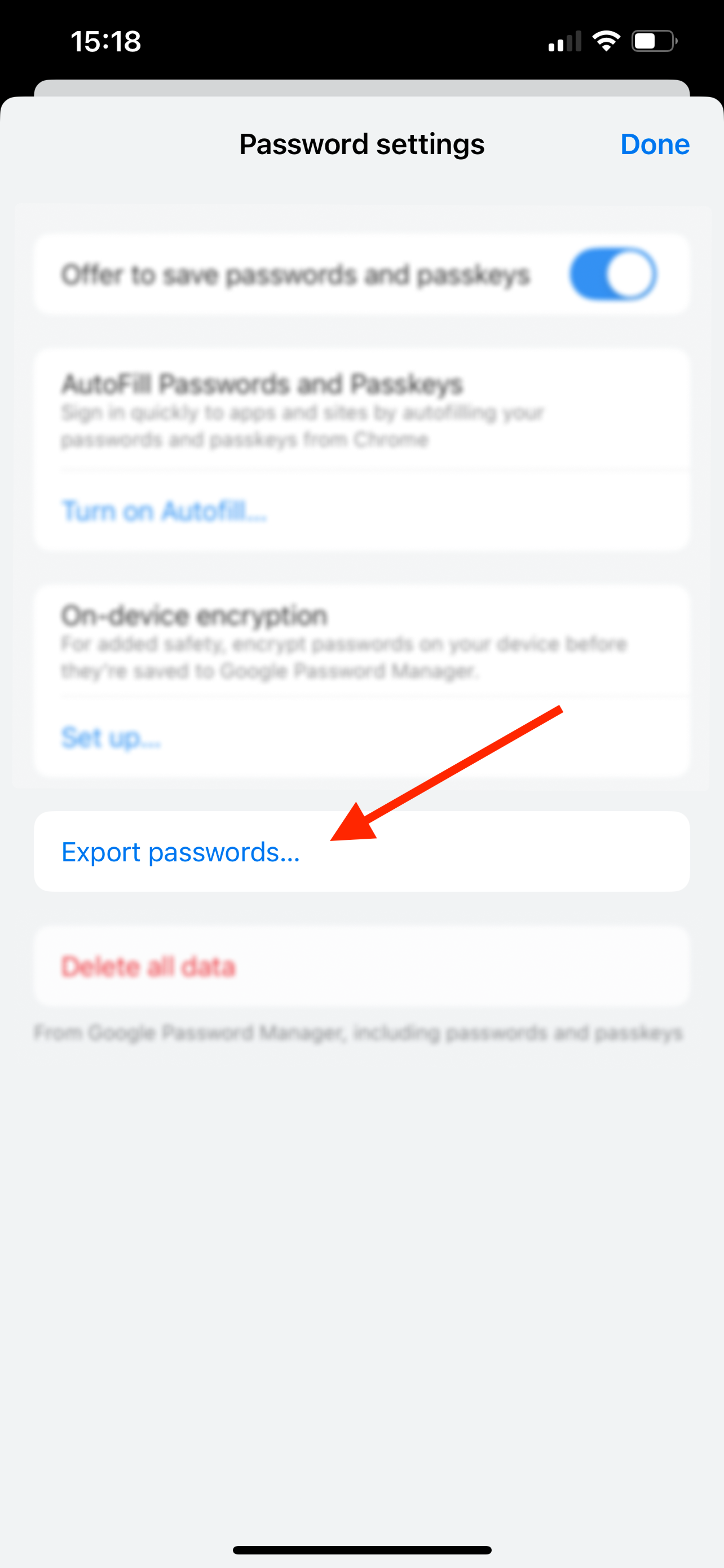 Export chrome settings