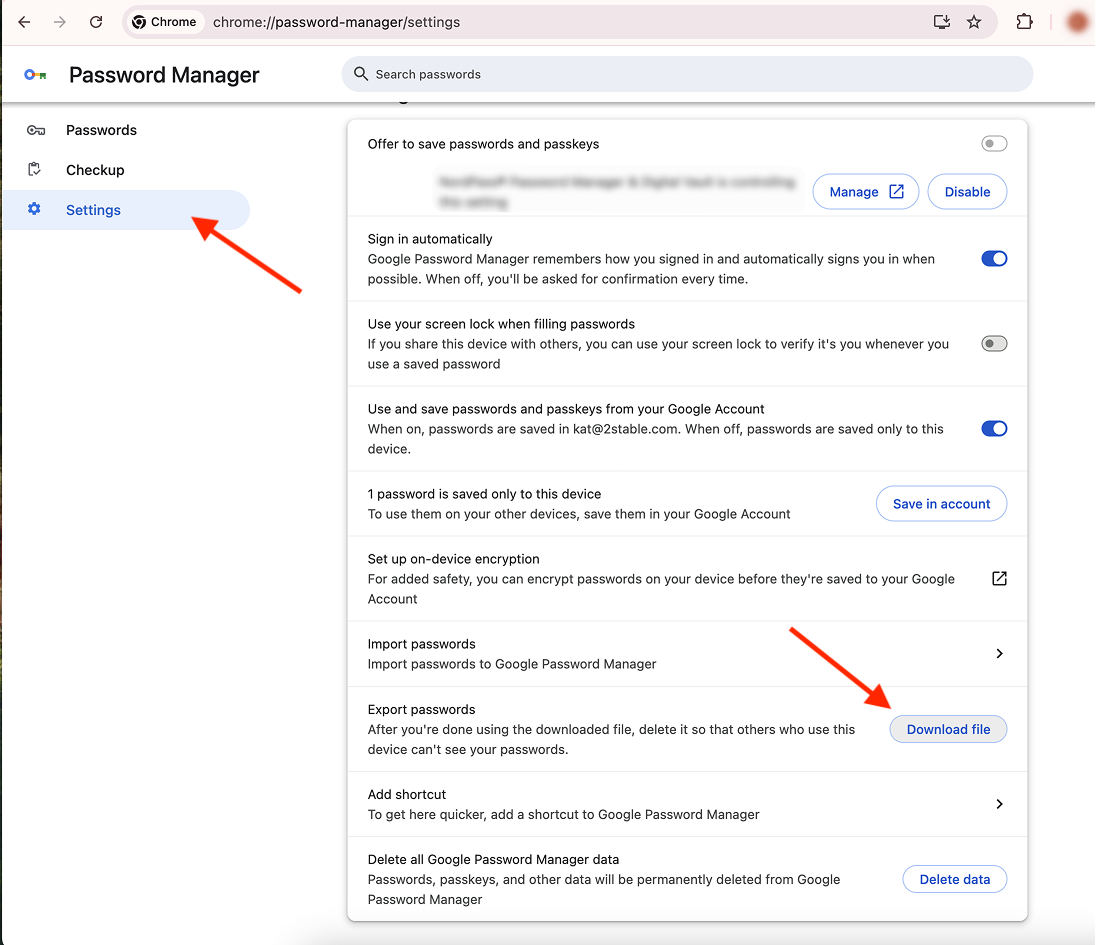 Export chrome settings