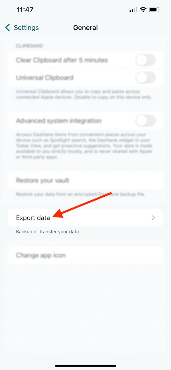 Export dashlane settings