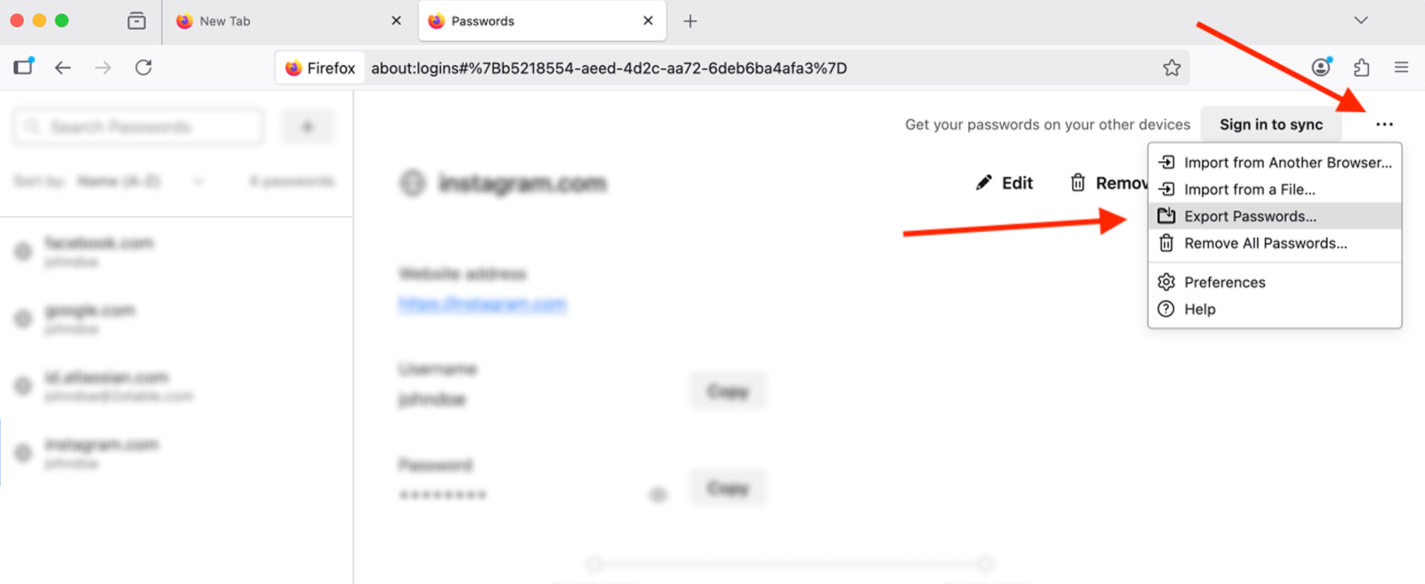 Export firefox settings