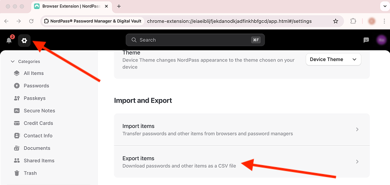 Export brave settings