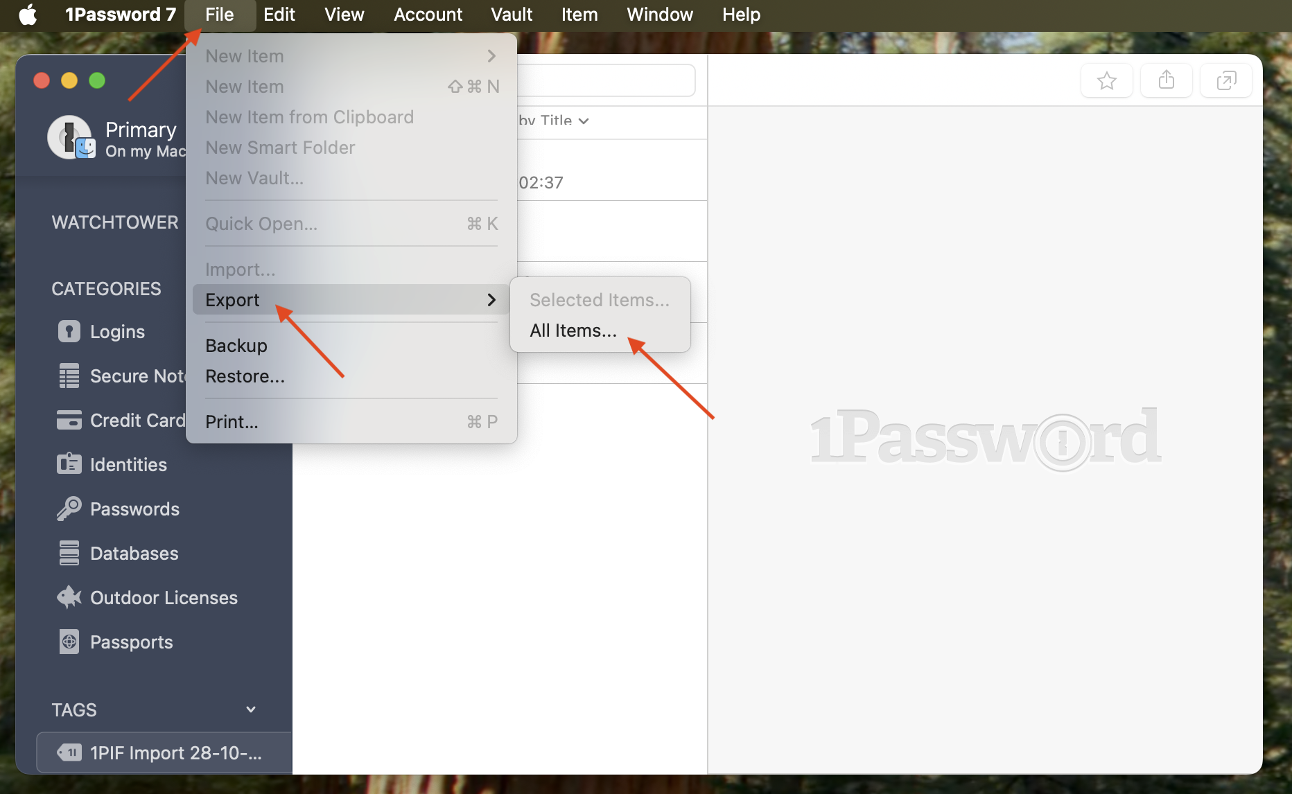 Export onepassword settings