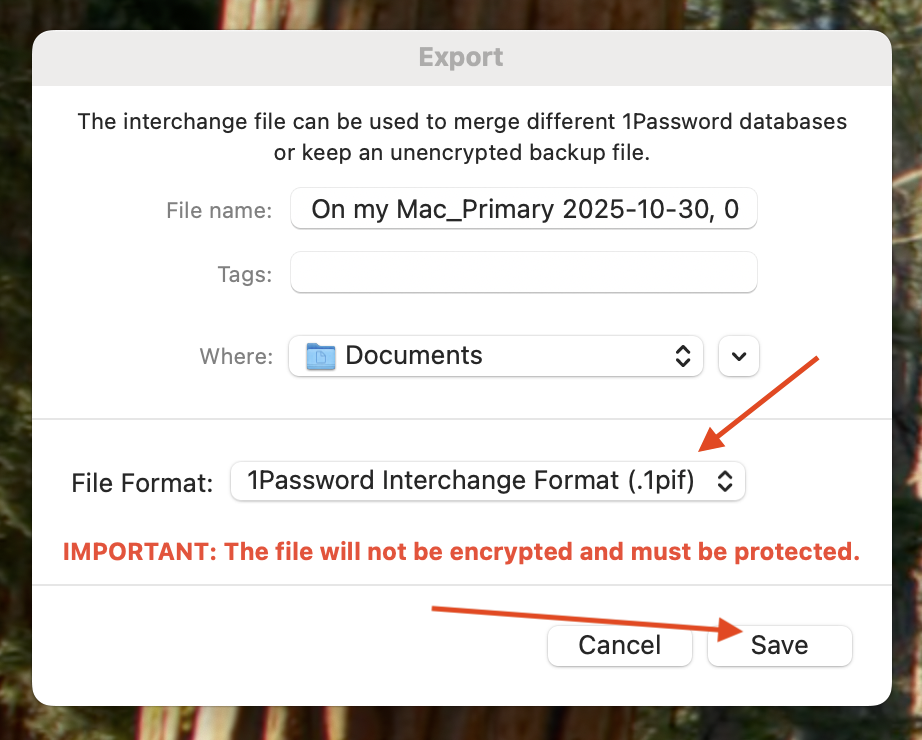 Export onepassword settings