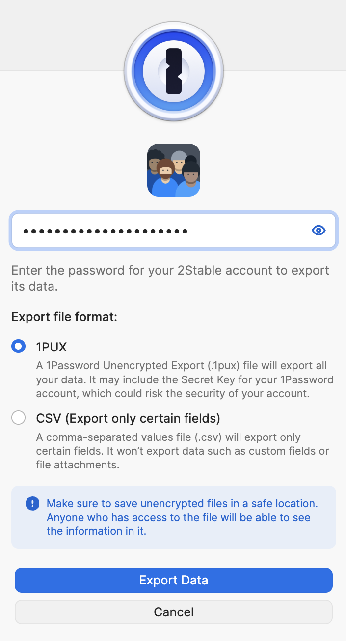 Export onepassword settings