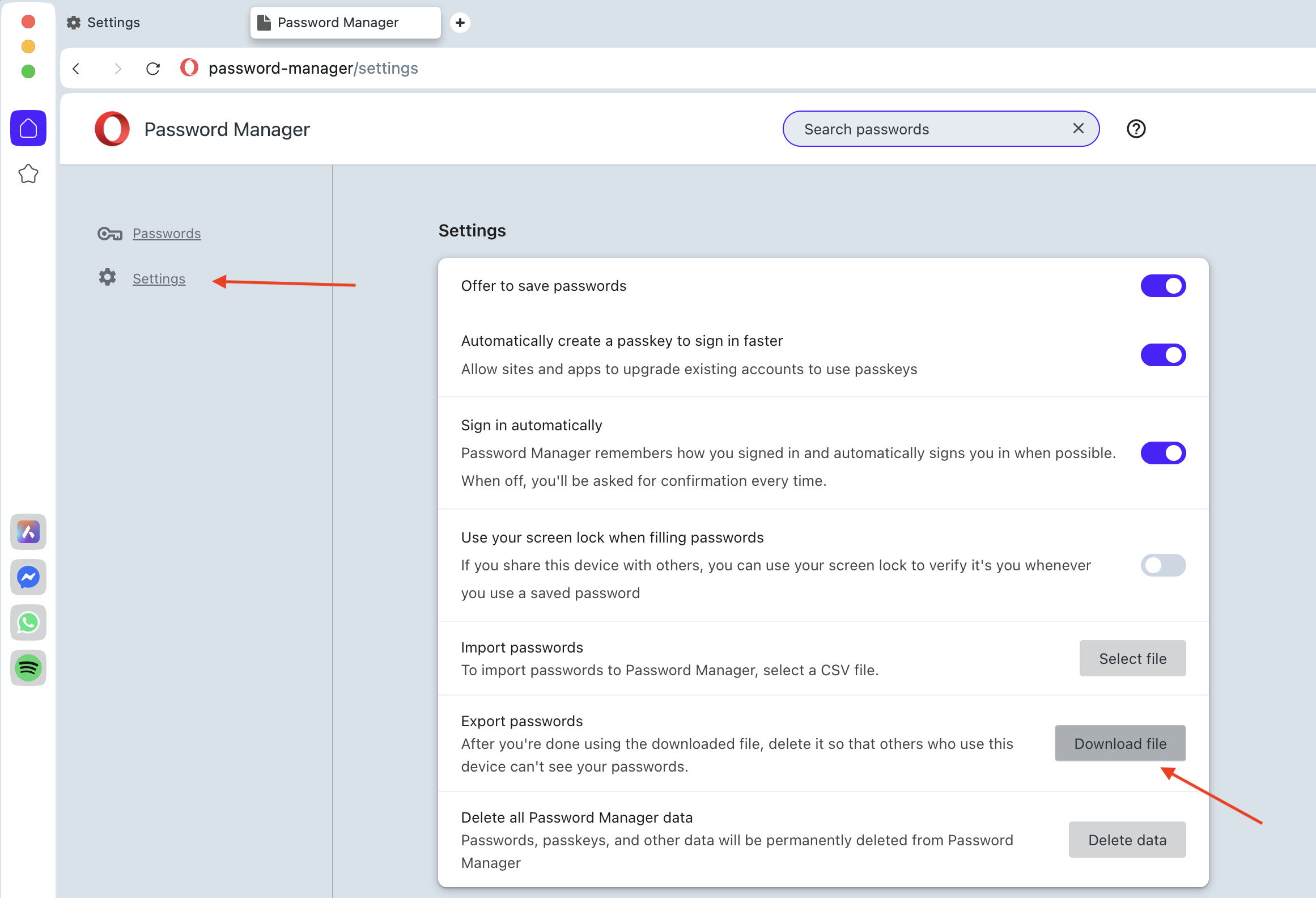 Export Opera settings
