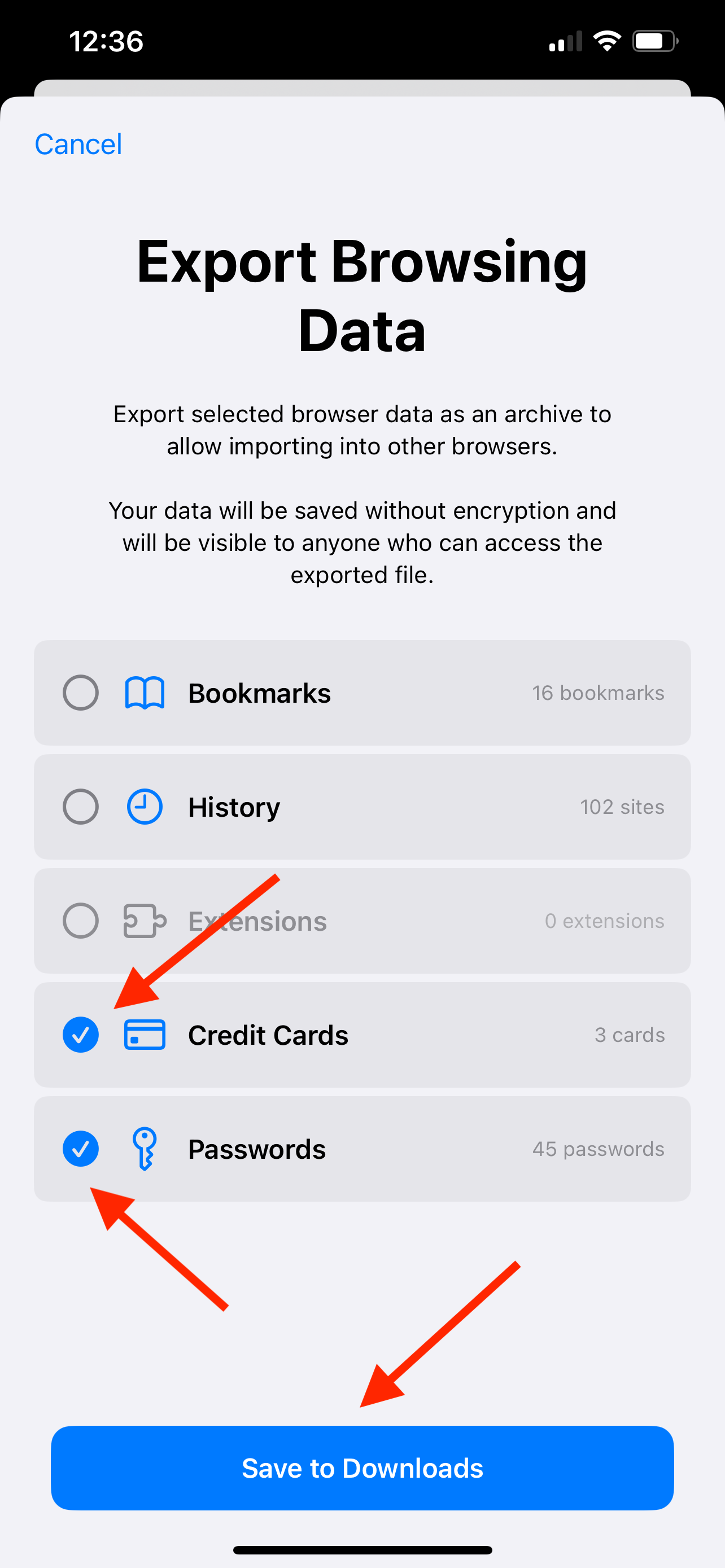Export Safari settings